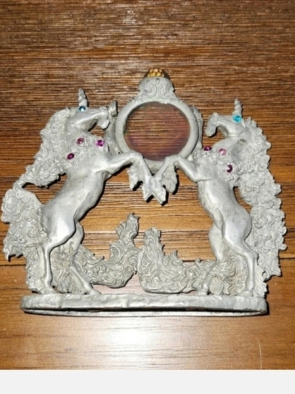 Pewter Duo Unicorns With Rose Hologram